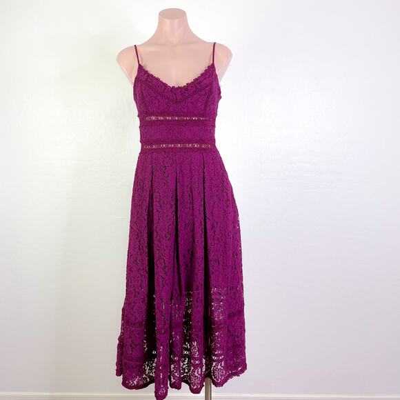 NSR Crochet Lace Sleeveless V-Neck A-Line Boho Midi Dress Burgundy size S NWT - Picture 1 of 12